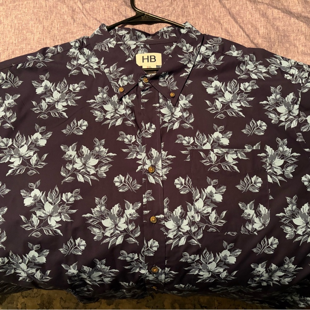 3XL Harbor Bay Navy Floral Button-Down Shirt